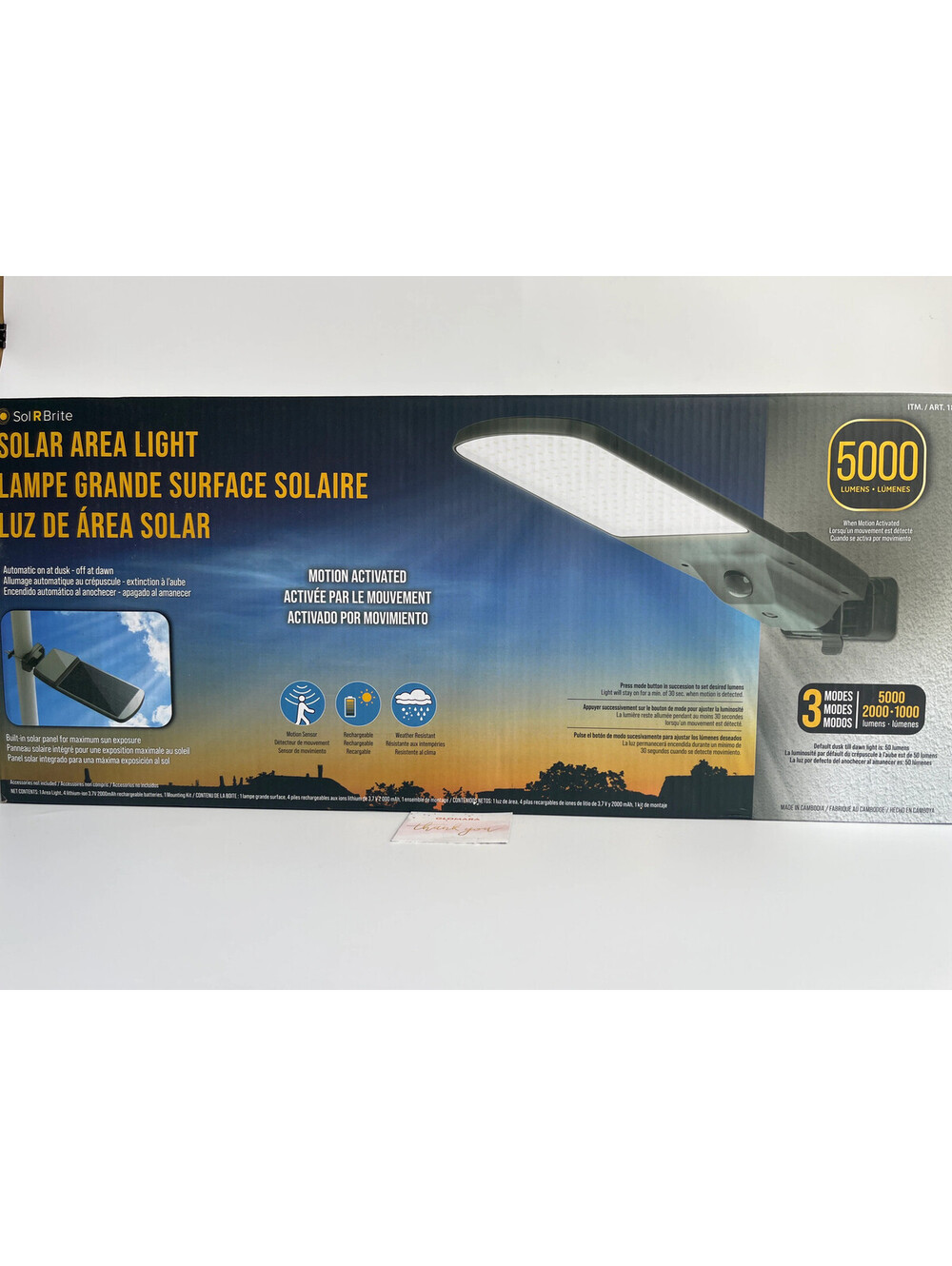 Sol R Brite 1806387 Solar Area Light 5000 Lumens Motion Activated 3 Modes NEW